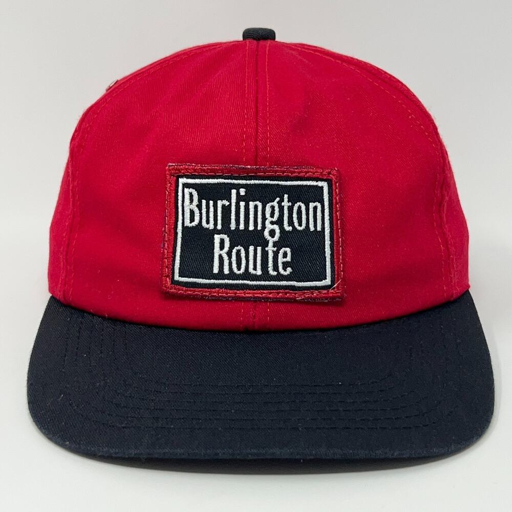Vintage 90s Burlington Route Hat Baseball Cap Railroad Train CB&Q Snapback Red